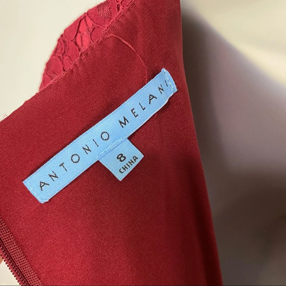 Antonio Melani Burgundy Lace Overlay Dress SZ 8 - Picture 4 of 6